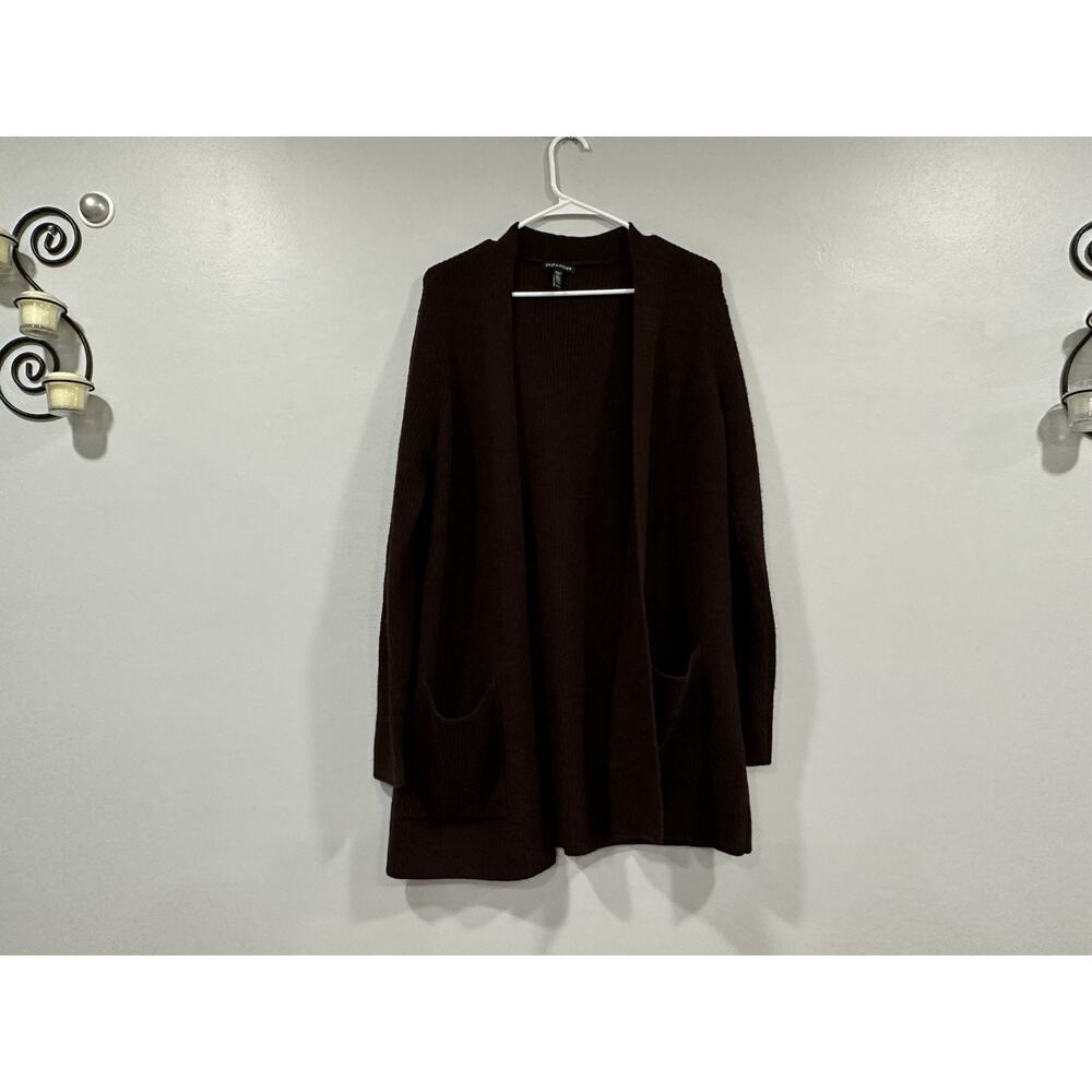 Eileen Fisher Extra Fine Merino Wool Open Front Cardigan Brown XS